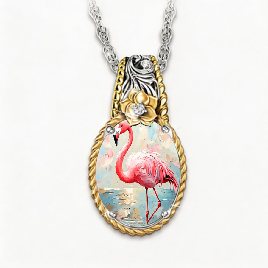Pink Flamingo Glass Pendant Necklace