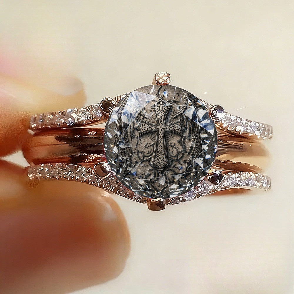 Printed Cross Crystal Statement Ring