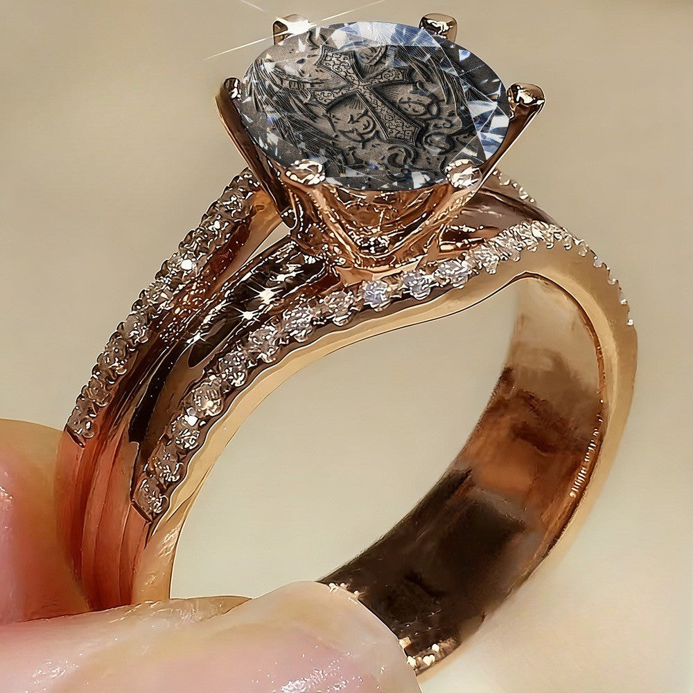 Printed Cross Crystal Statement Ring