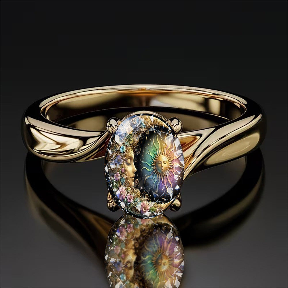 Celestial Sun & Moon Oval Ring