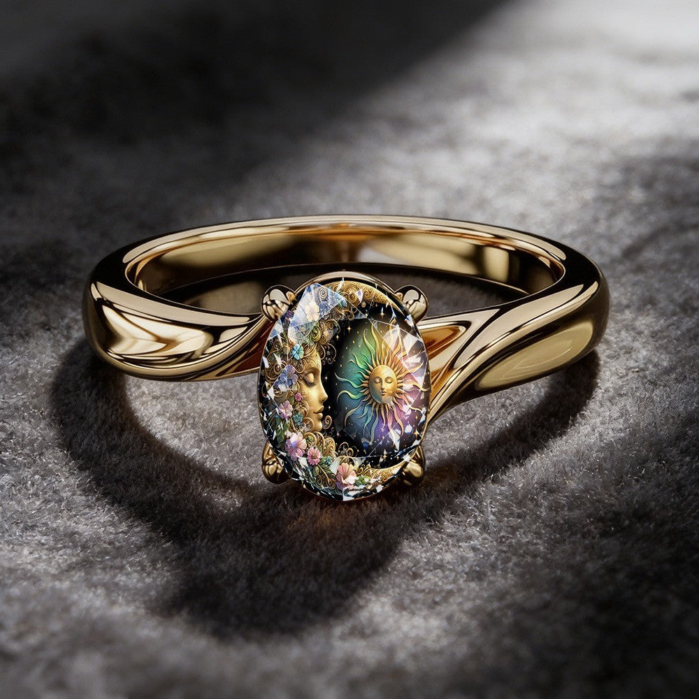 Celestial Sun & Moon Oval Ring
