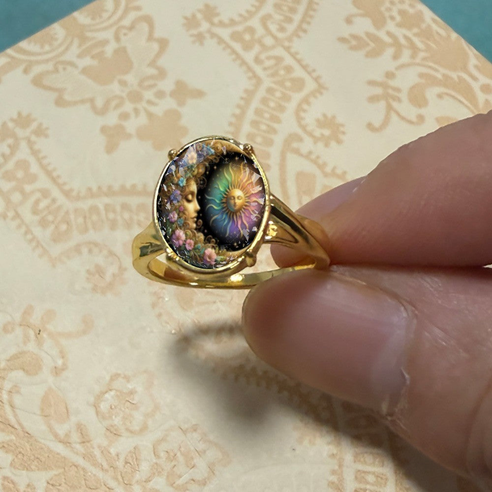 Celestial Sun & Moon Oval Ring