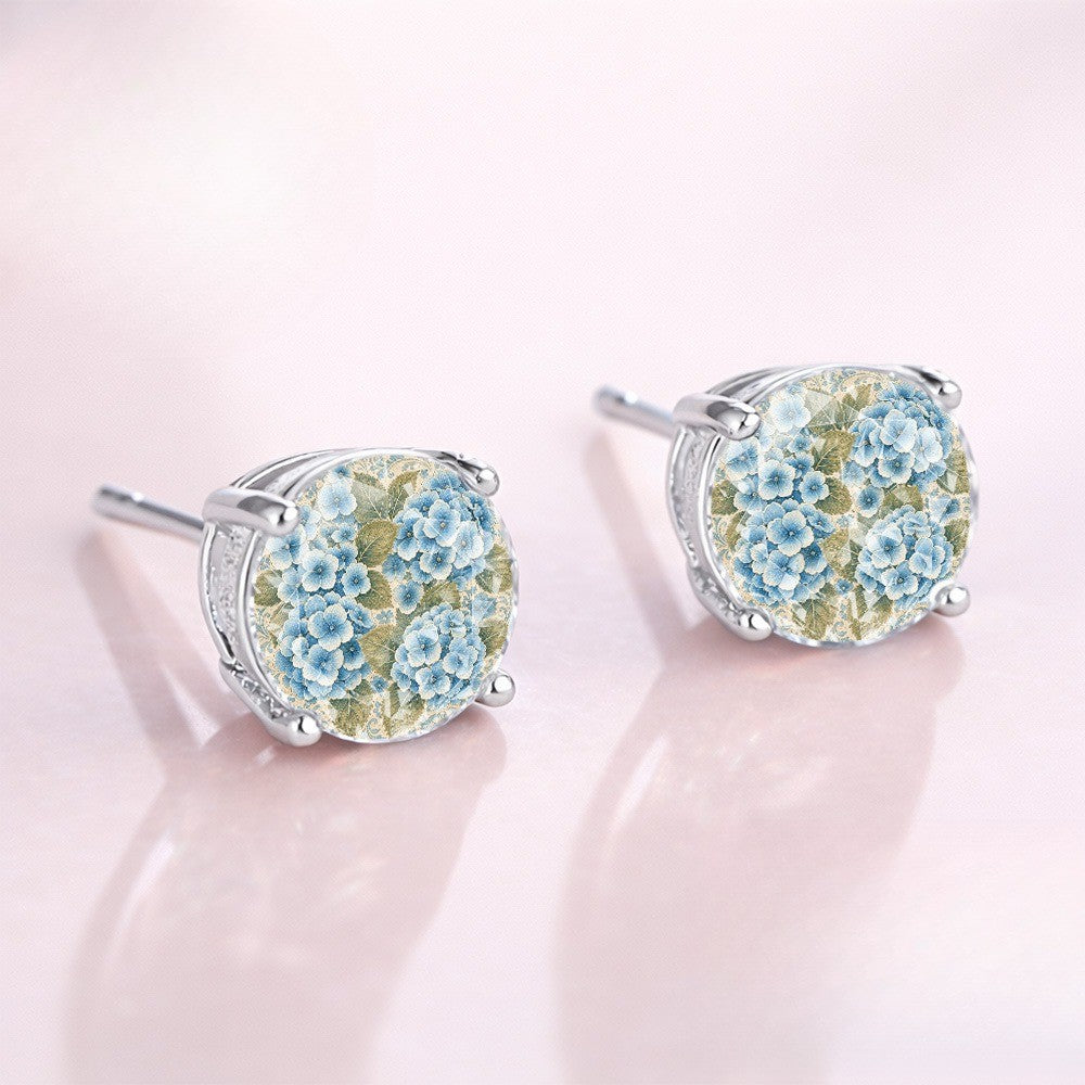 Blue Hydrangea Floral Stud Earrings