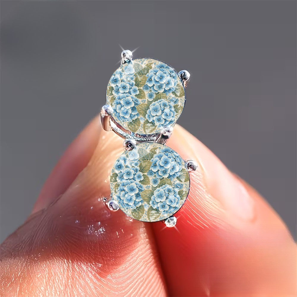 Blue Hydrangea Floral Stud Earrings