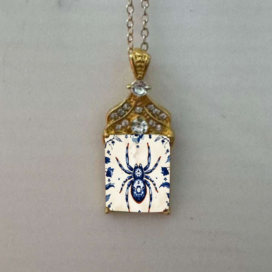 Blue Spider Floral Pendant Necklace