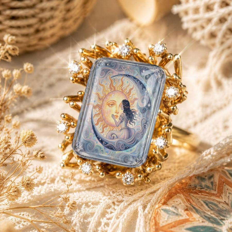 Sun and Moon Silhouette Square Ring