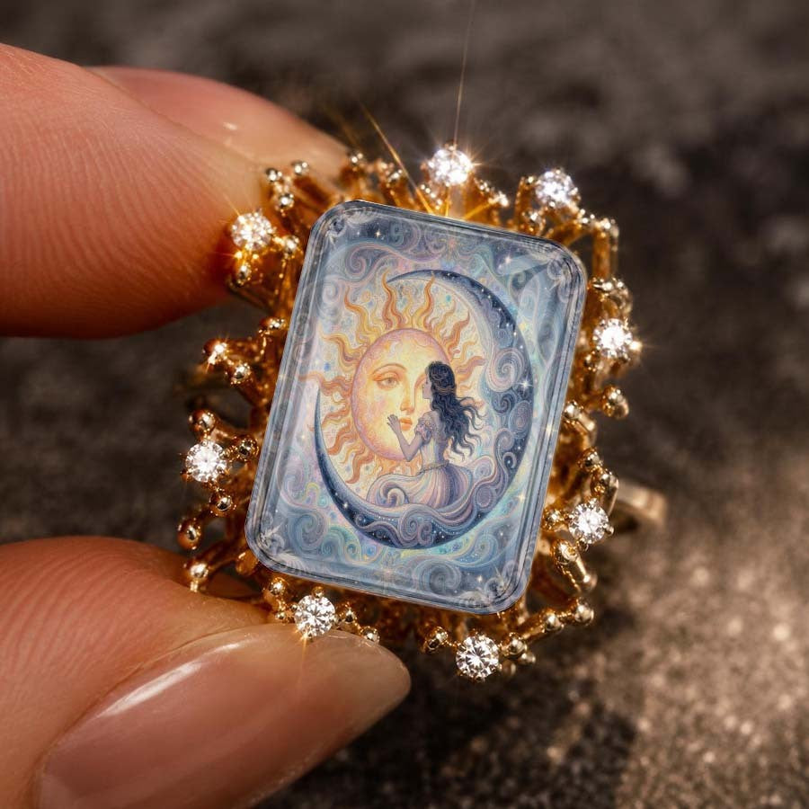 Sun and Moon Silhouette Square Ring
