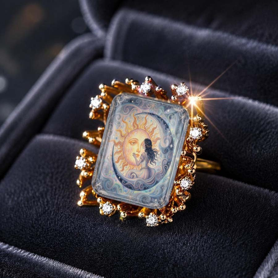 Sun and Moon Silhouette Square Ring