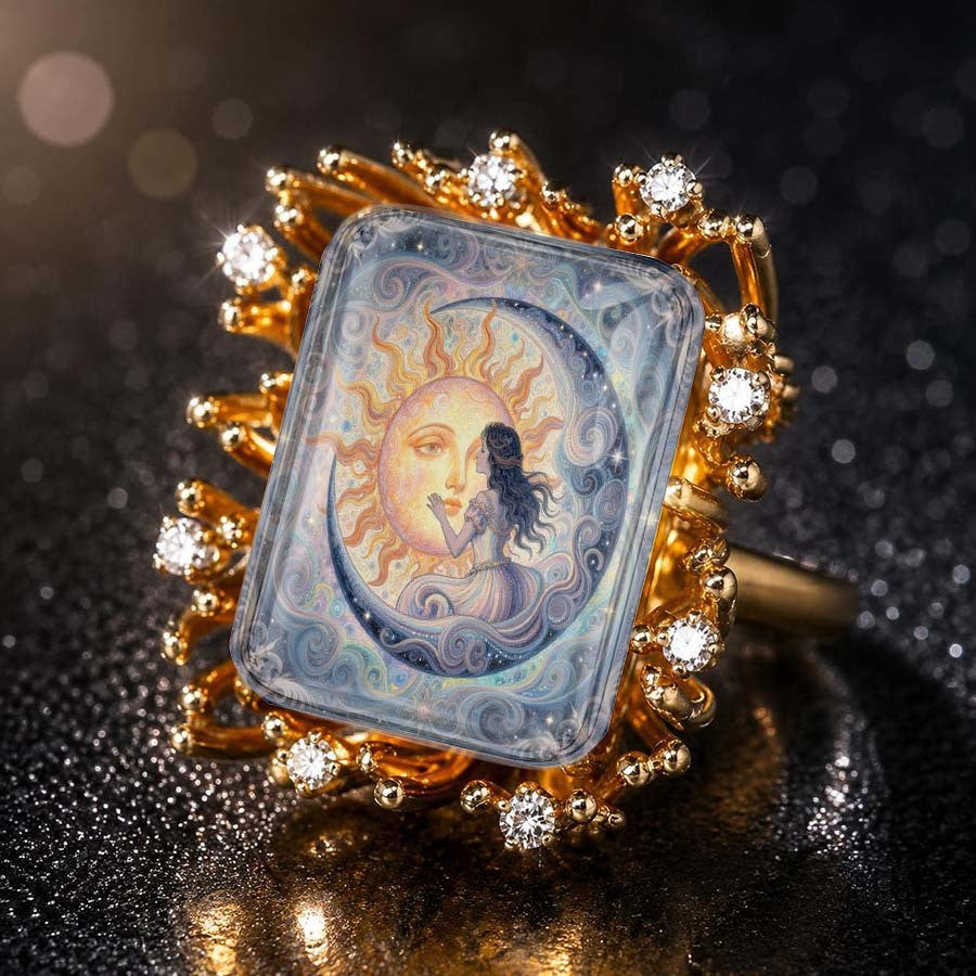 Sun and Moon Silhouette Square Ring