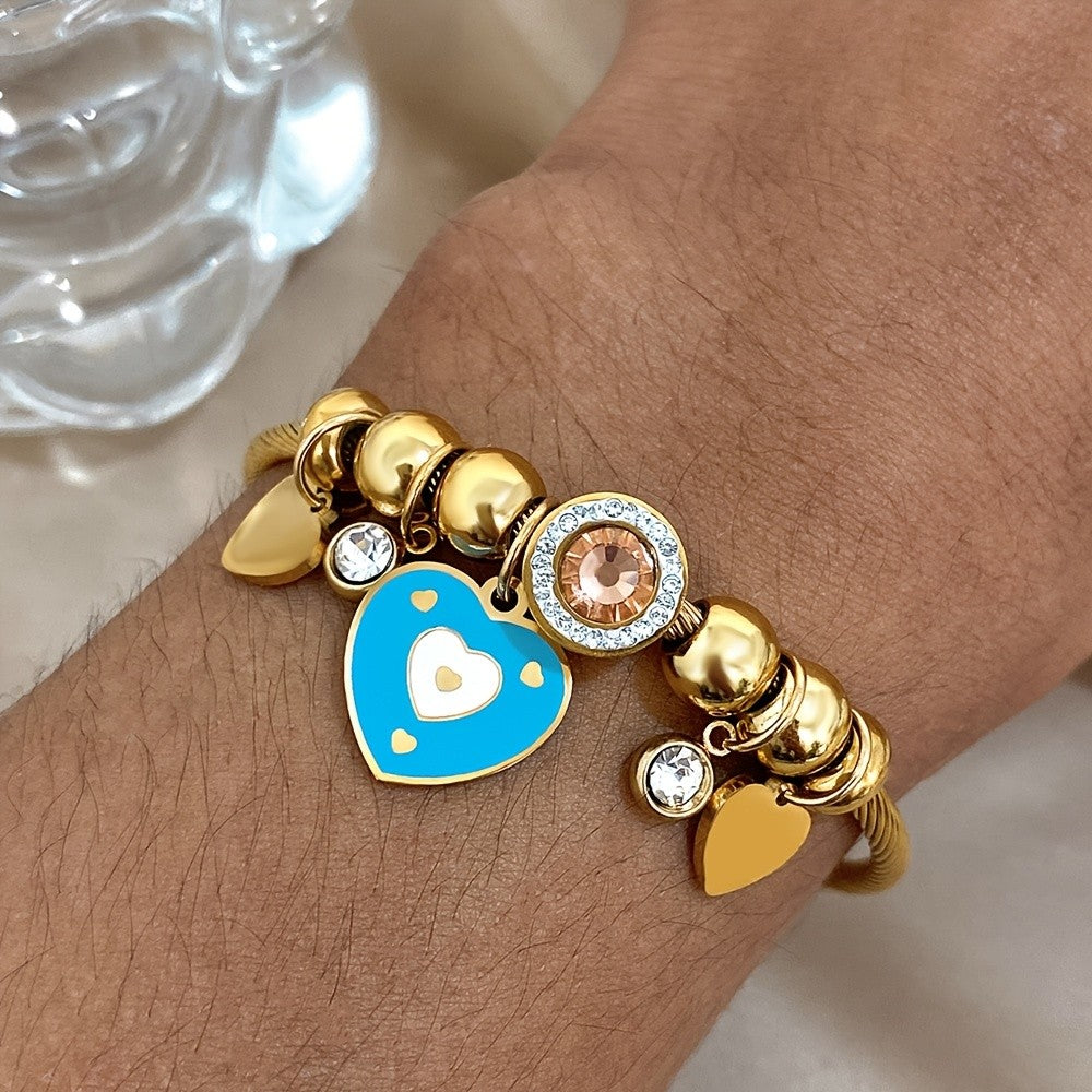 Blue Enamel Heart Charm Bracelet