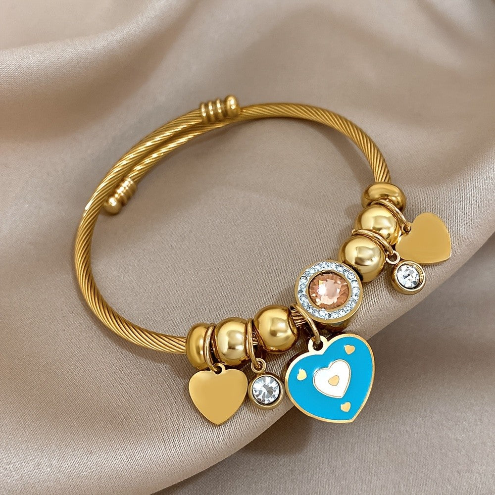 Blue Enamel Heart Charm Bracelet
