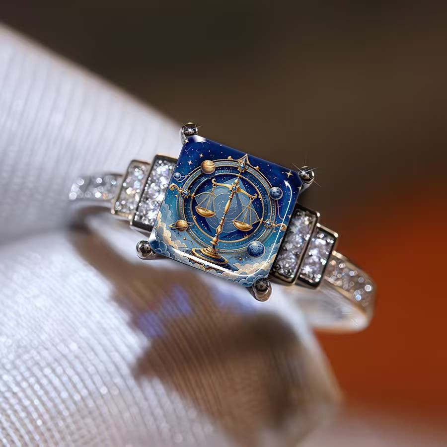 Libra Zodiac Square Ring