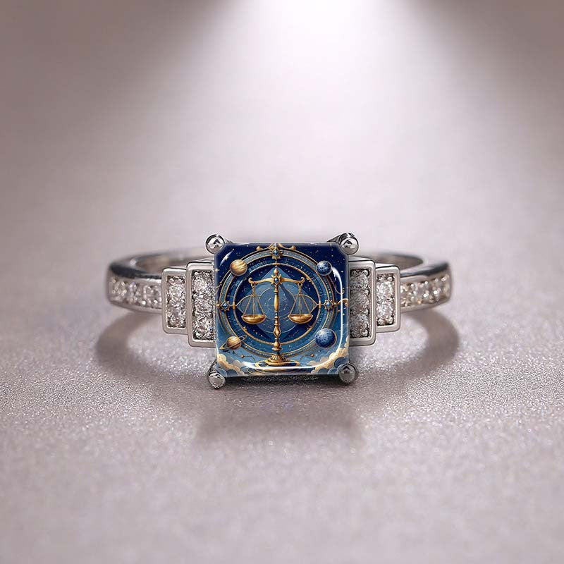Libra Zodiac Square Ring