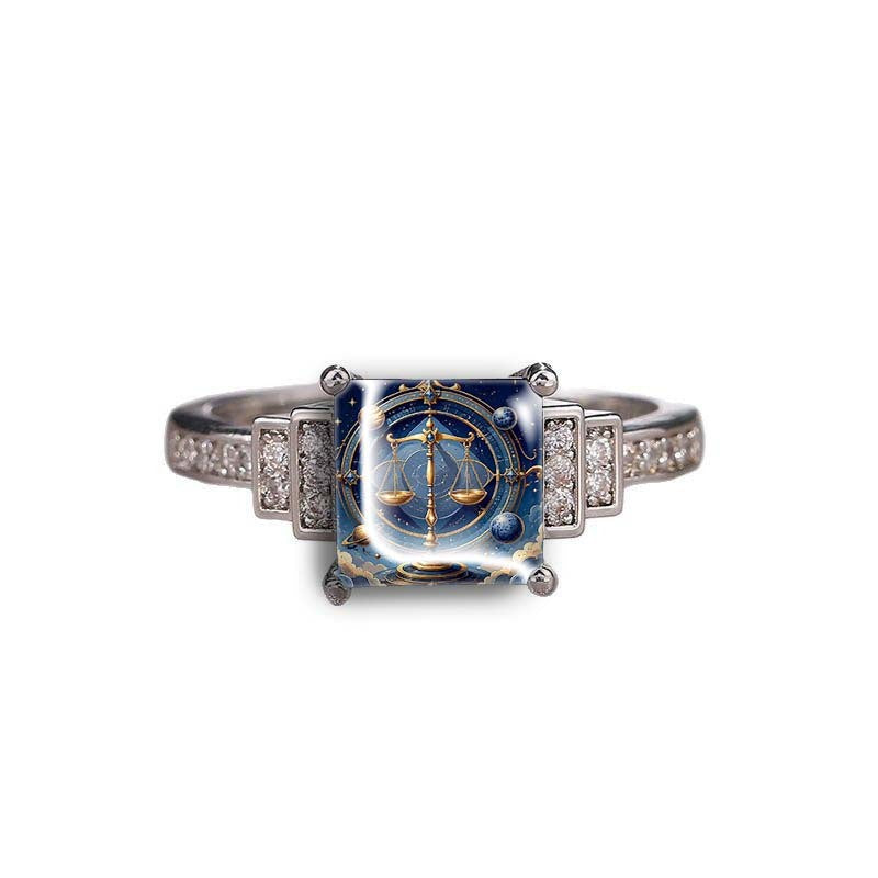Libra Zodiac Square Ring