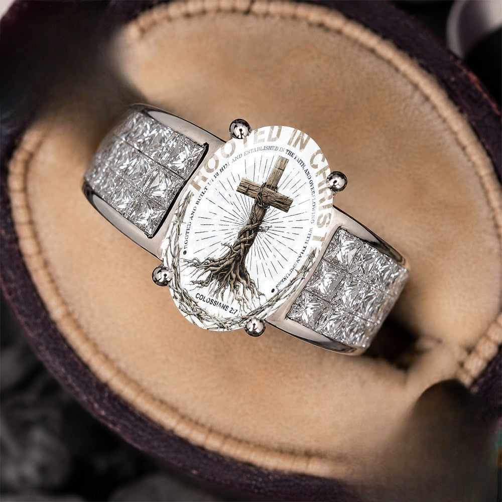 Rooted Cross & Scripture Oval Ring