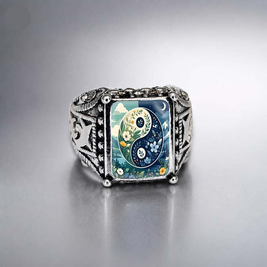 Floral Yin Yang Square Ring