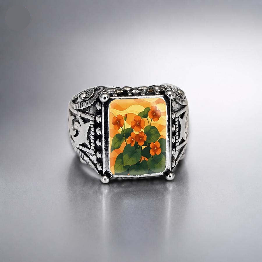 Orange Nasturtium Square Ring
