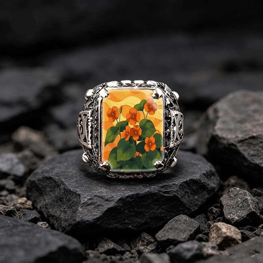 Orange Nasturtium Square Ring