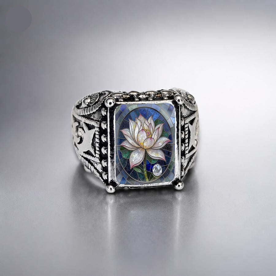 White Lotus Stained Glass Ring