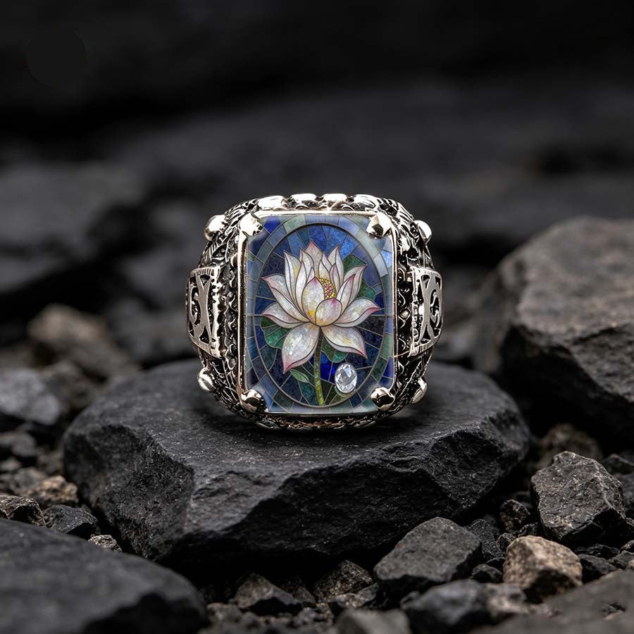 White Lotus Stained Glass Ring