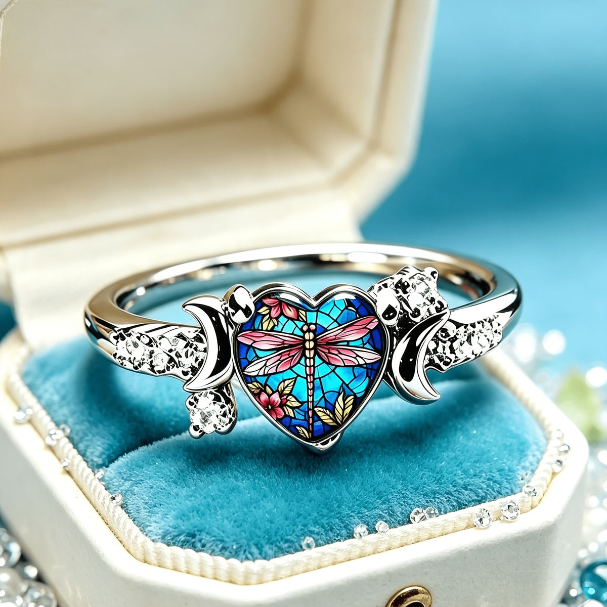 Dragonfly Heart Glass Ring