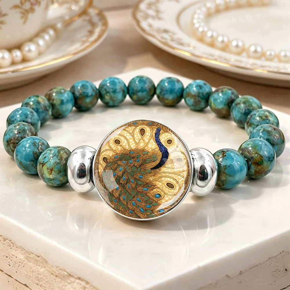 Peacock Glass Cabochon Bracelet
