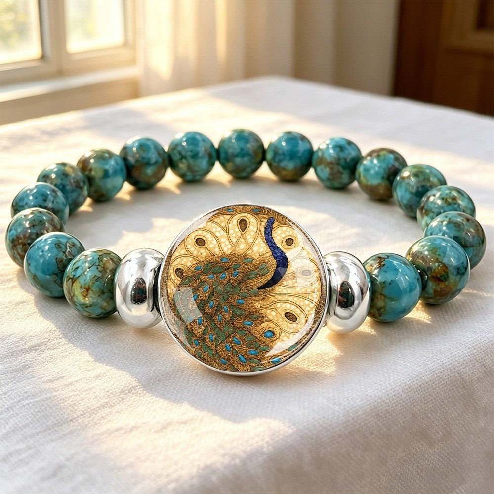 Peacock Glass Cabochon Bracelet