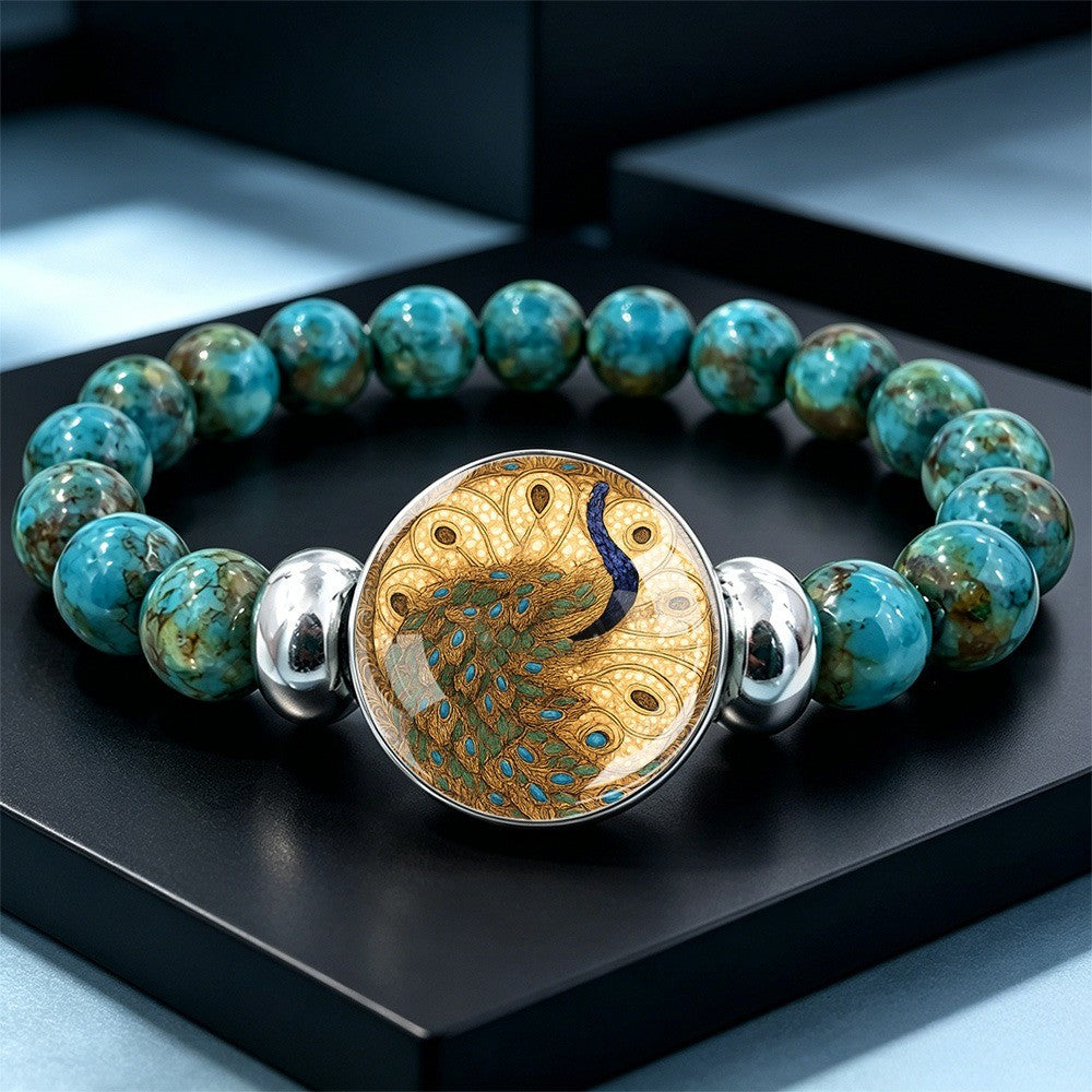 Peacock Glass Cabochon Bracelet