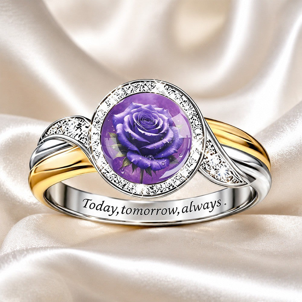 Purple Rose & Crystal Halo Ring