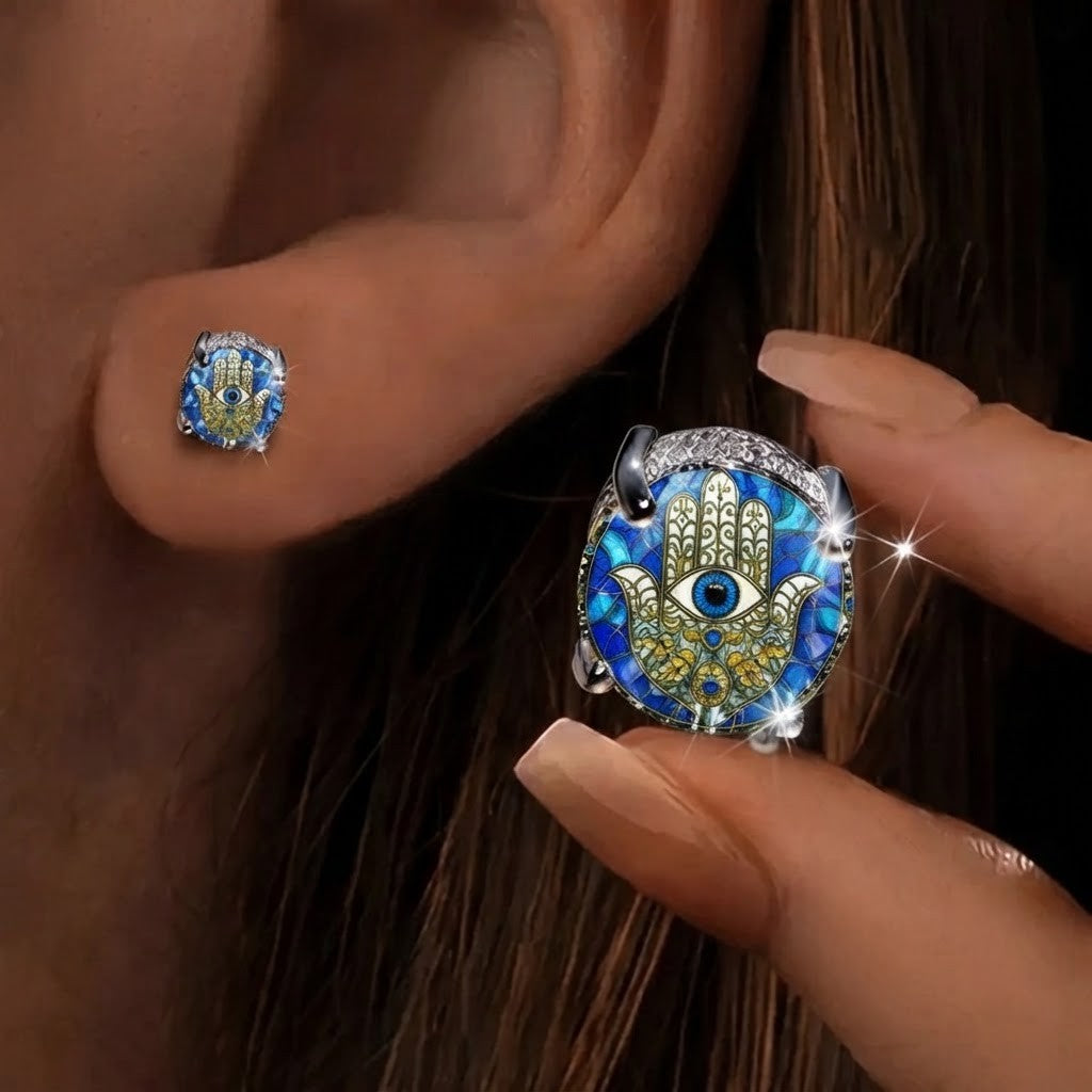Blue Hamsa Eye Earrings
