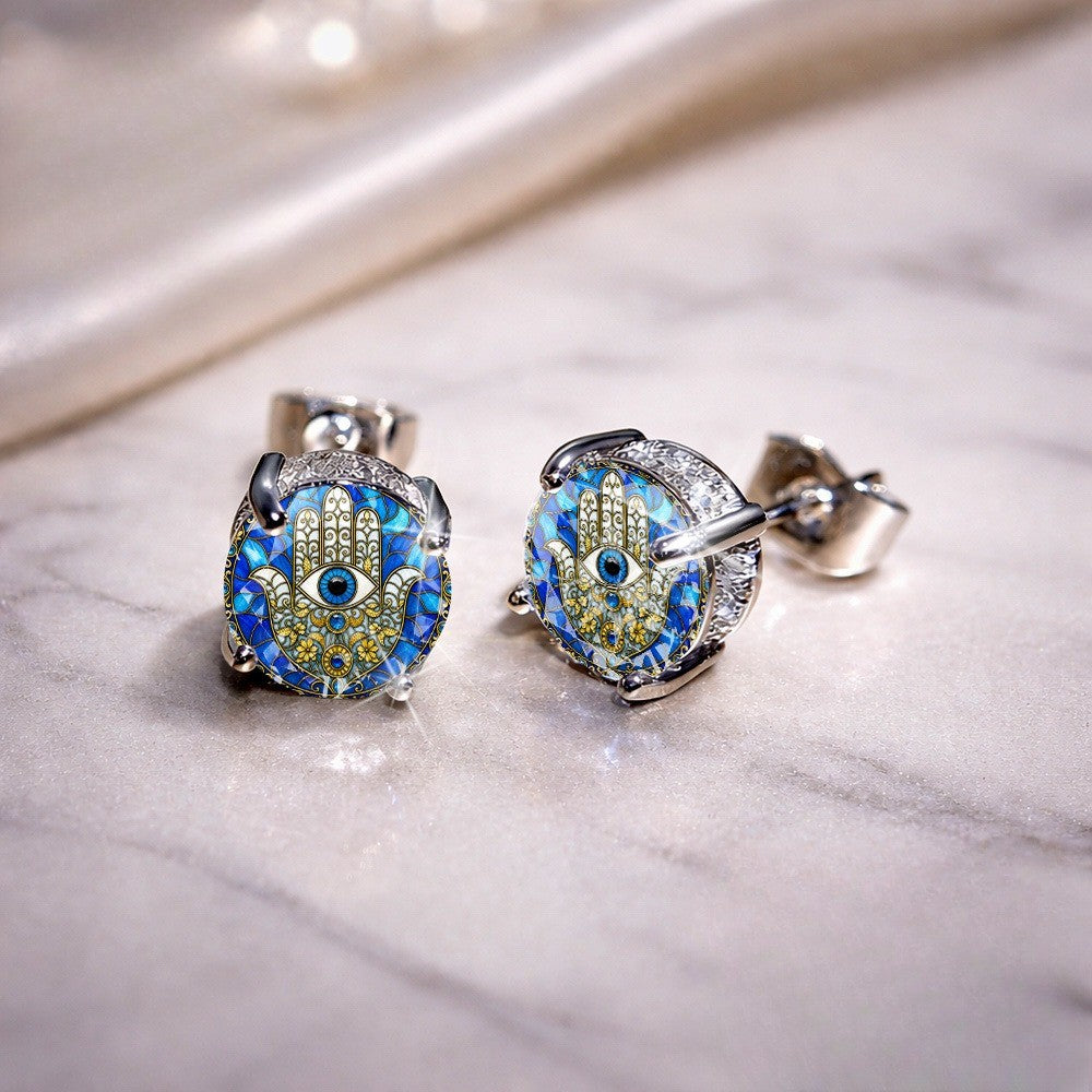 Blue Hamsa Eye Earrings