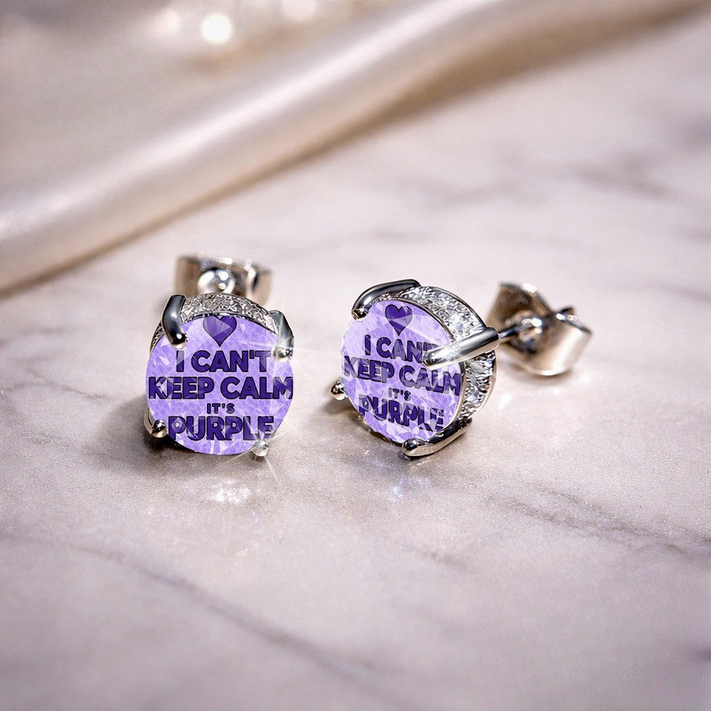Purple Slogan Stud Earrings