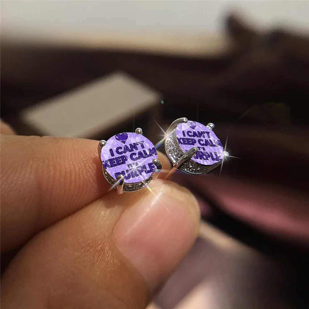 Purple Slogan Stud Earrings