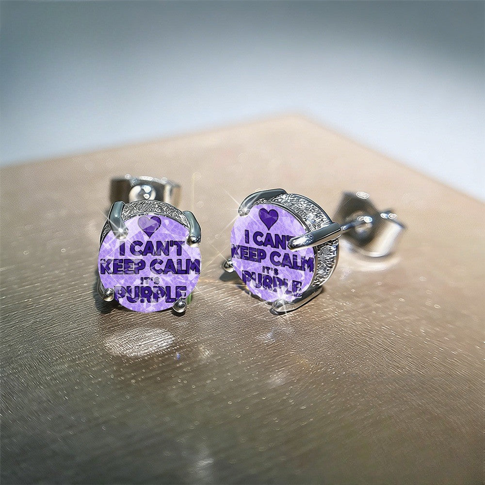 Purple Slogan Stud Earrings