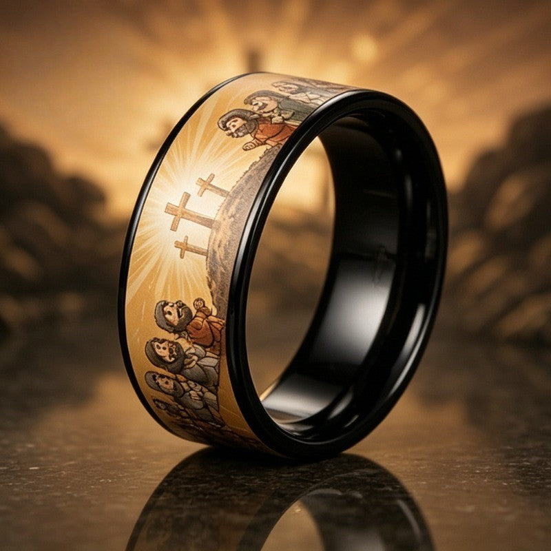 Biblical Scene Cross Ring
