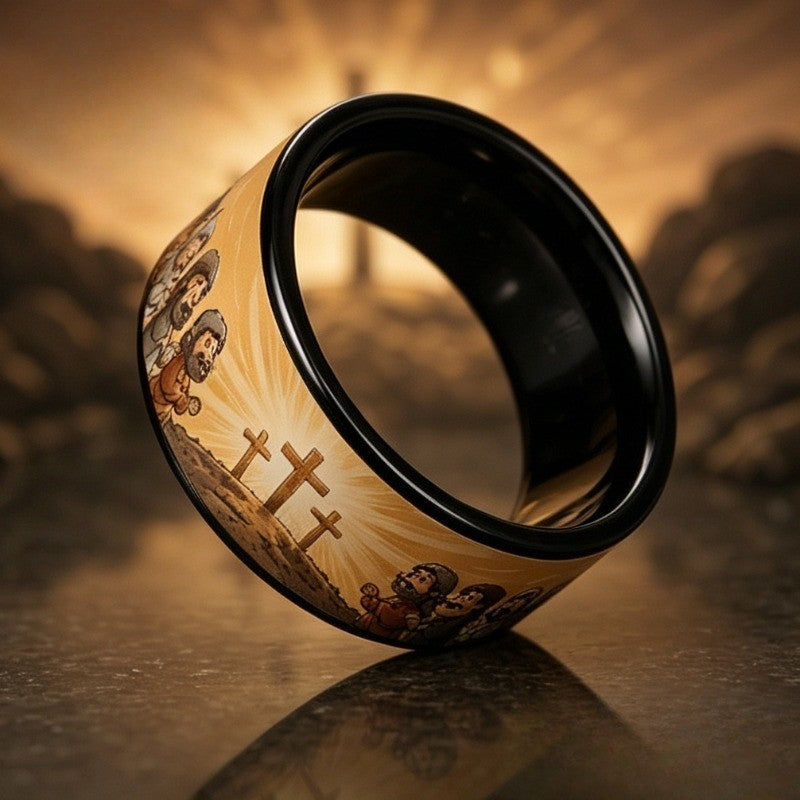 Biblical Scene Cross Ring