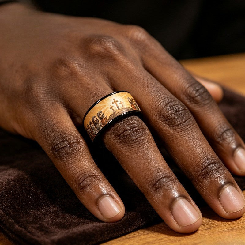 Biblical Scene Cross Ring