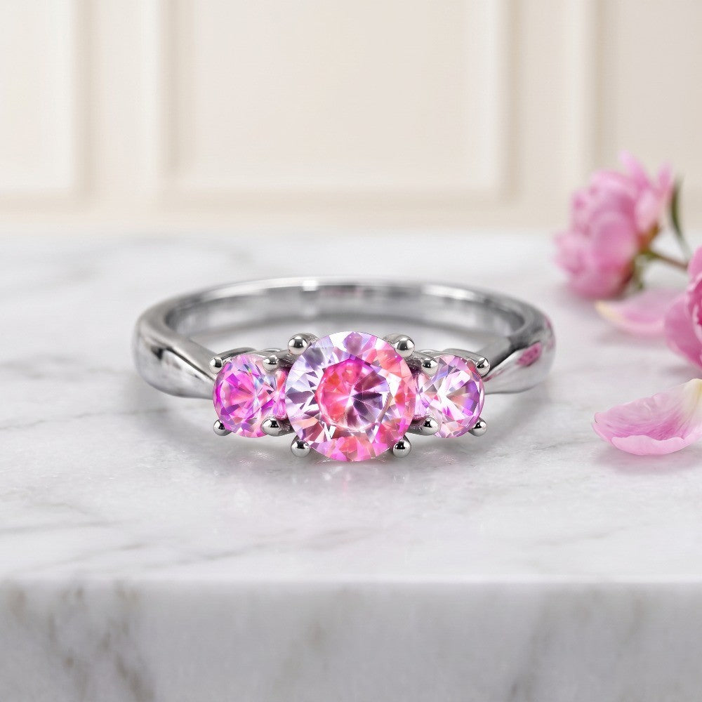 Pink Zirconia Three-Stone Ring