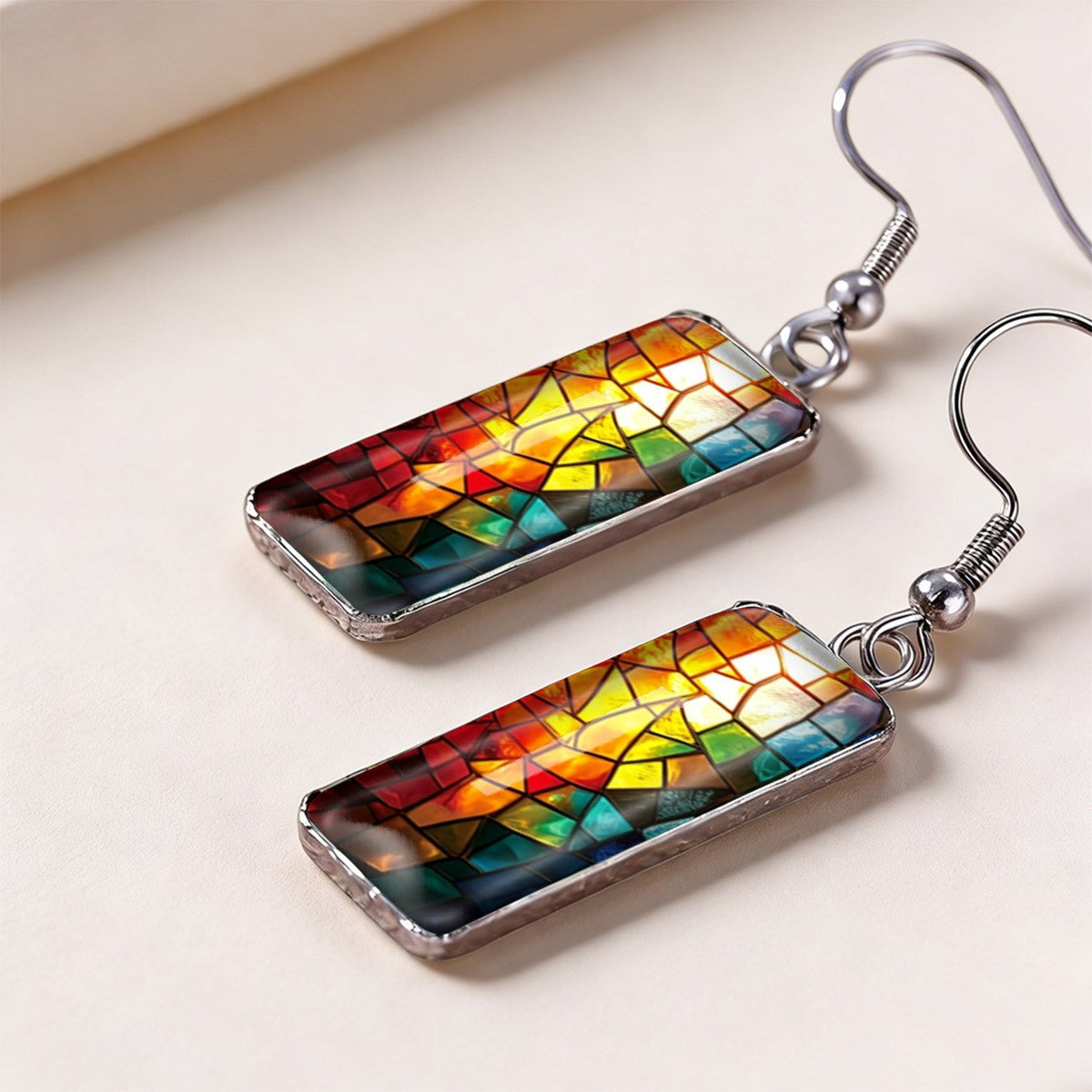 Colorful Mosaic Rectangle Earrings