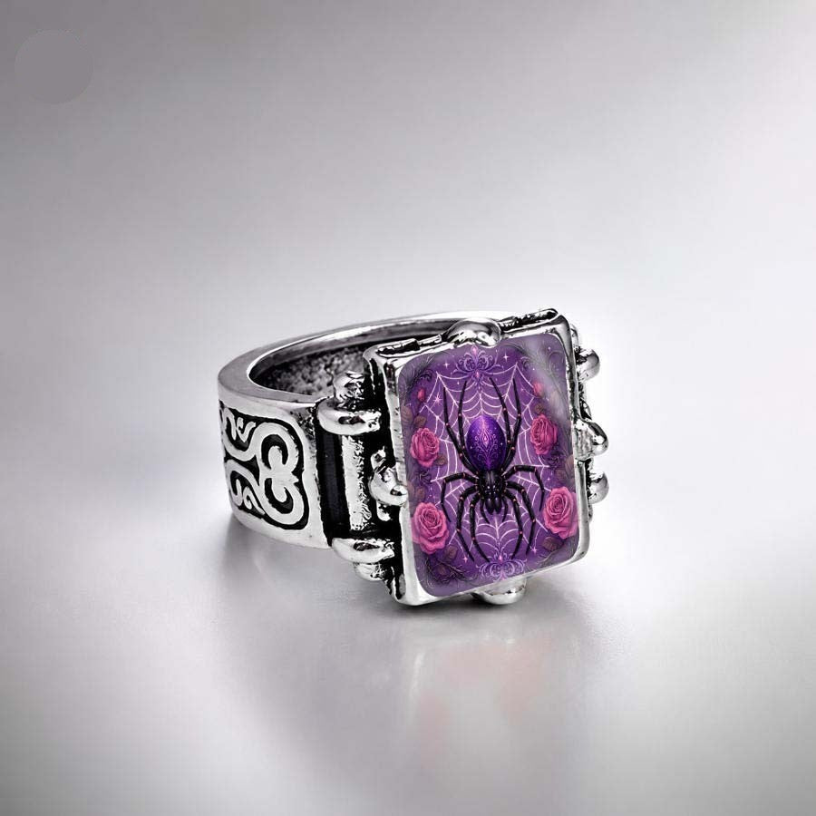 Purple Spider & Rose Square Ring