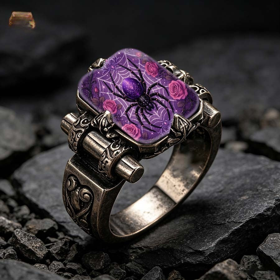 Purple Spider & Rose Square Ring
