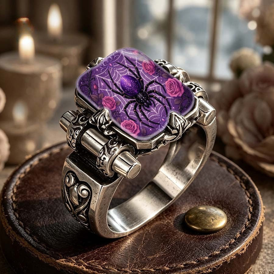 Purple Spider & Rose Square Ring