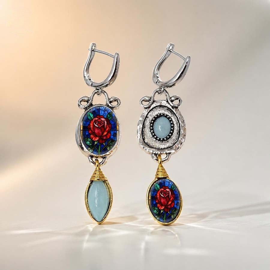 Asymmetrical Stained Glass Drop Earrings