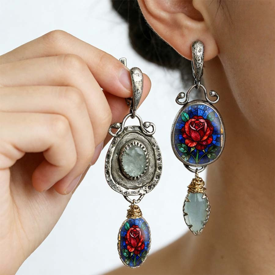 Asymmetrical Stained Glass Drop Earrings