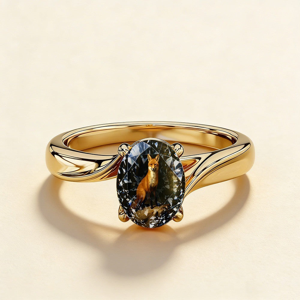 Fox Glass Stone Ring