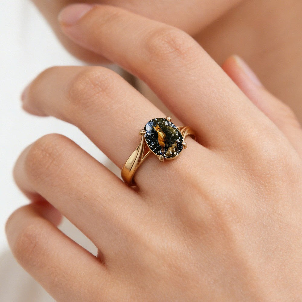Fox Glass Stone Ring