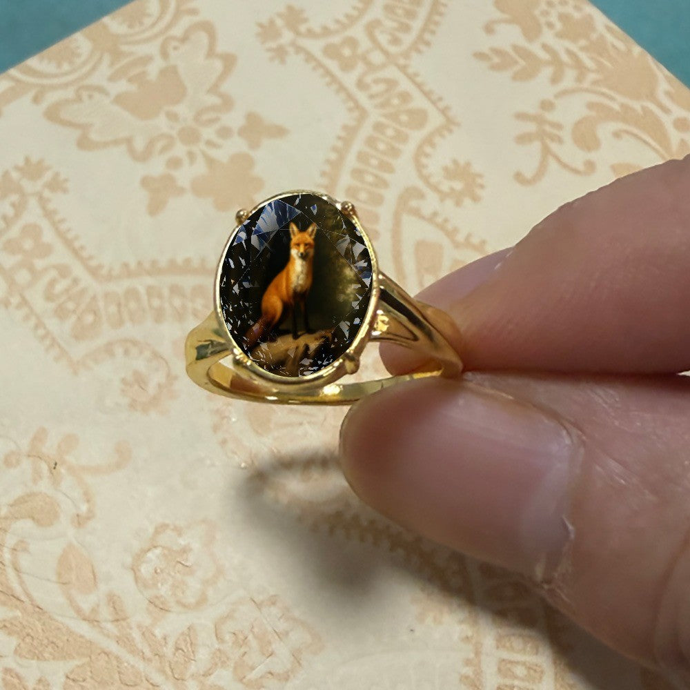 Fox Glass Stone Ring