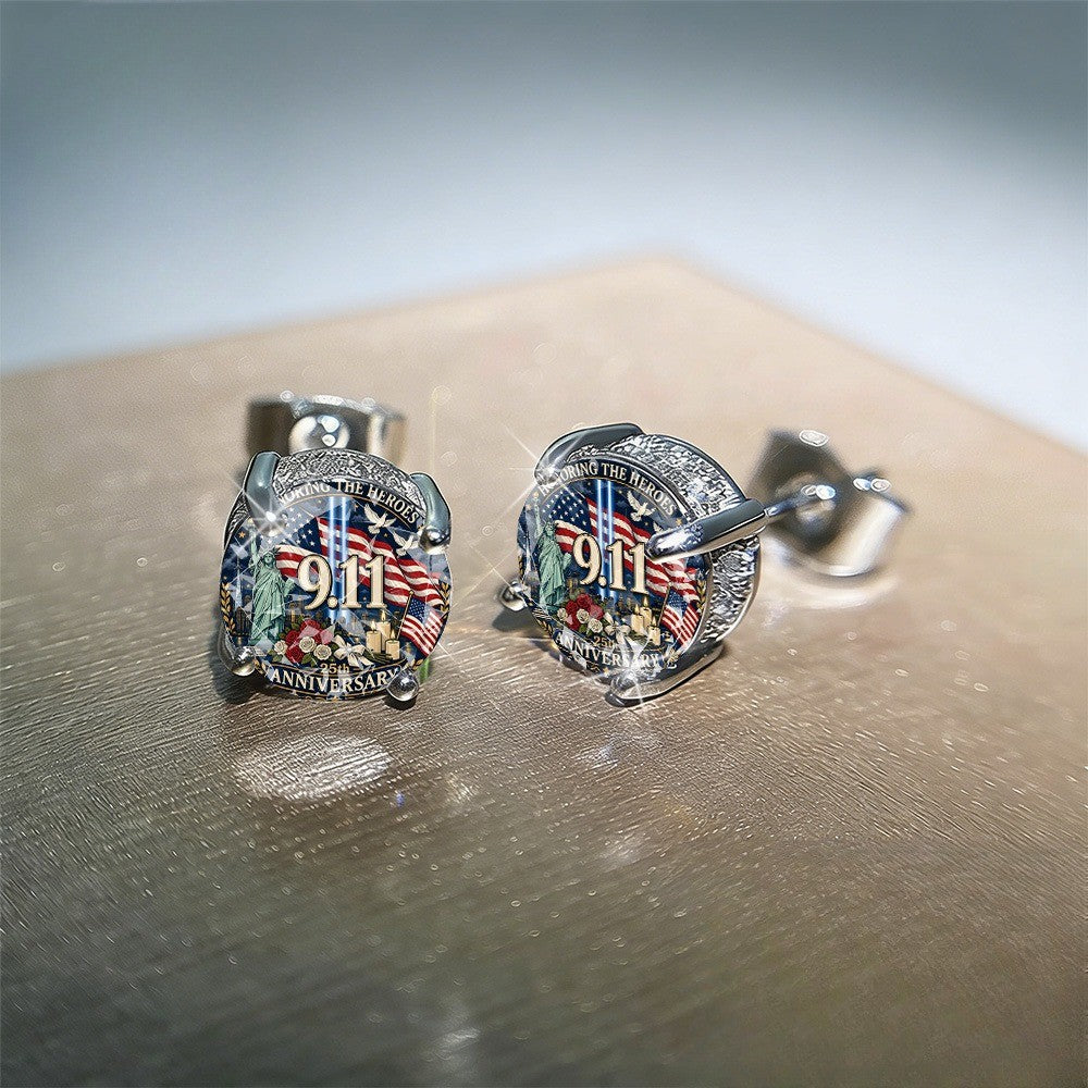 Patriotic Remembrance Badge Earrings