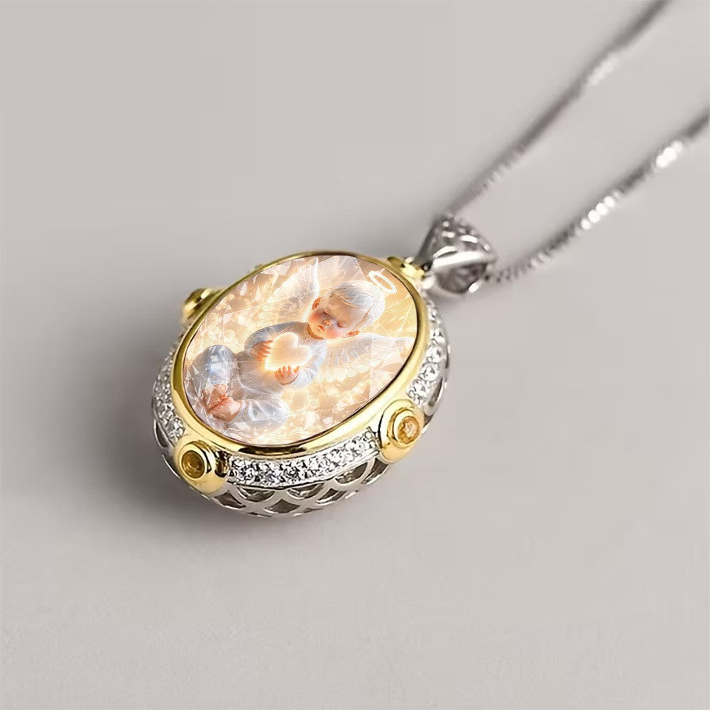 Cherub Angel Oval Pendant Necklace