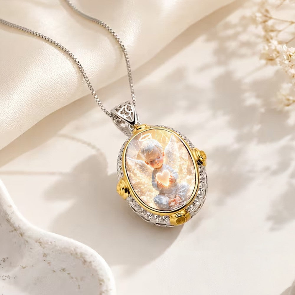 Cherub Angel Oval Pendant Necklace